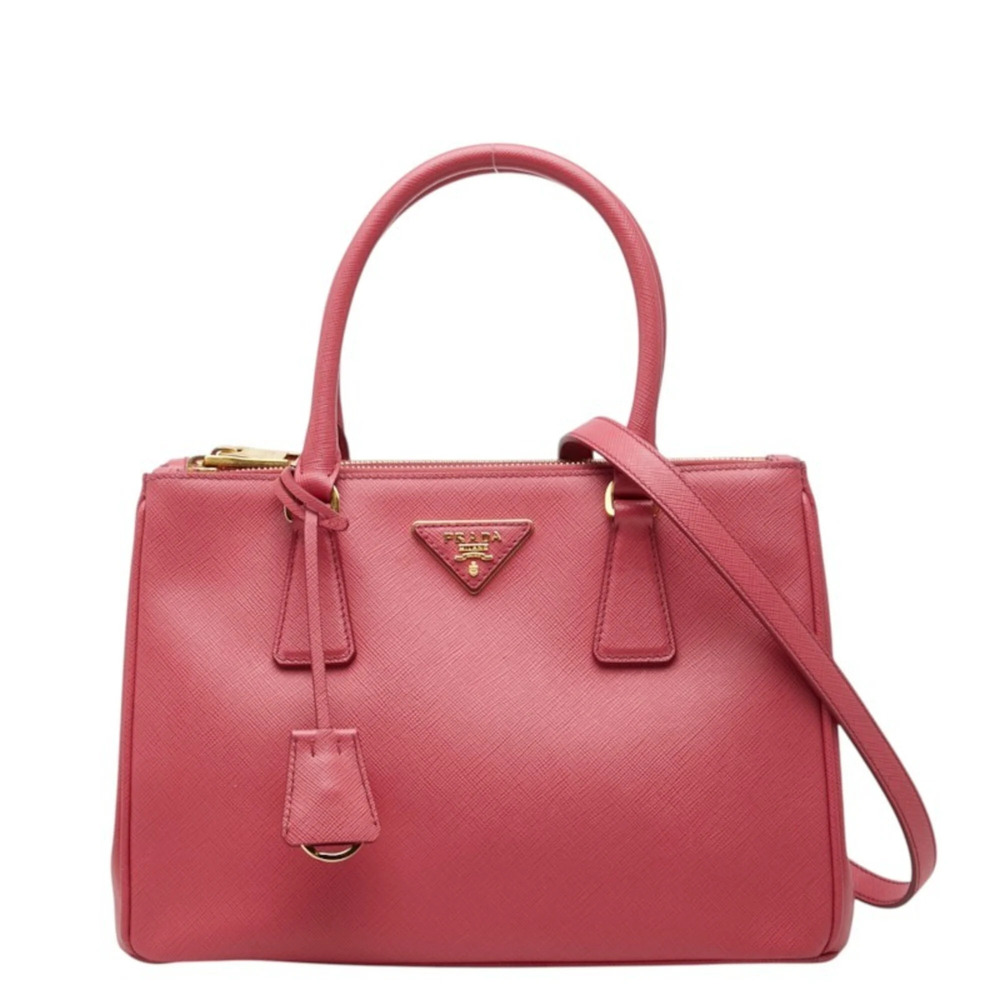Prada Galleria Triangle Logo Plate Handbag/Shoulder Bag 2WAY BN2863 Pink Saff...